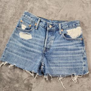 Levi's 501 Jean Shorts Womens 25 Raw Hem Button Fly Med Distressed Denim Cutoff